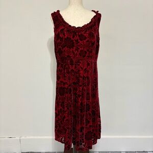 Vintage 90s The Territory Ahead Red Velvet Floral Midi Dress Sz 10